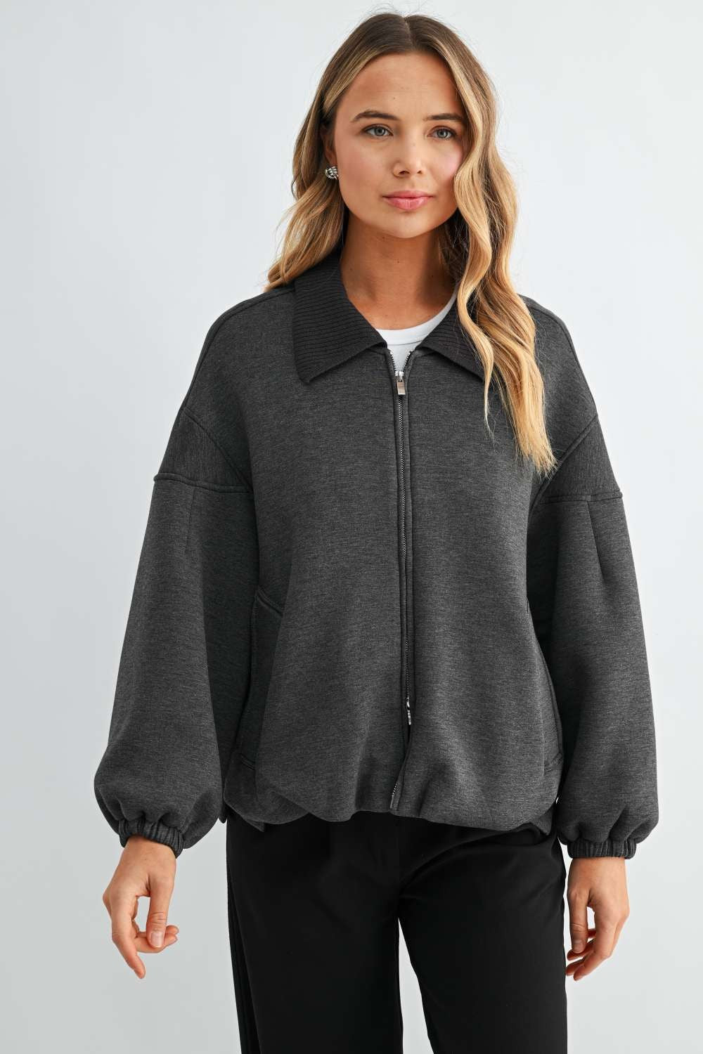 JOH Apparel Frida Scuba Knit Balloon Sleeve Jacket