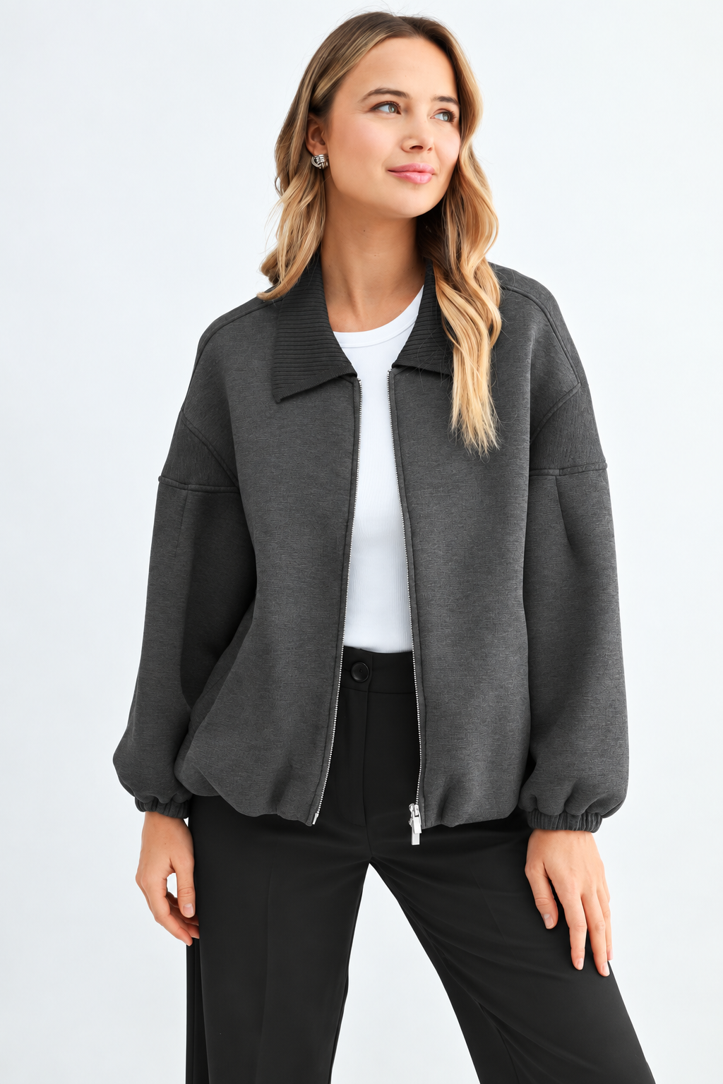 JOH Apparel Frida Scuba Knit Balloon Sleeve Jacket