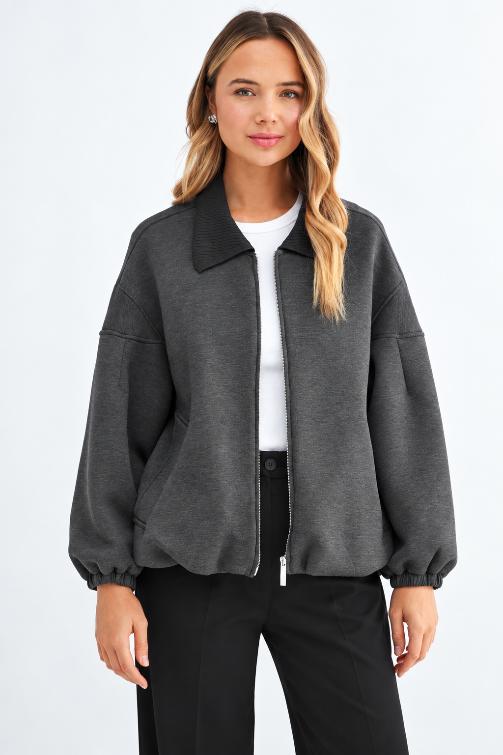 JOH Apparel Frida Scuba Knit Balloon Sleeve Jacket
