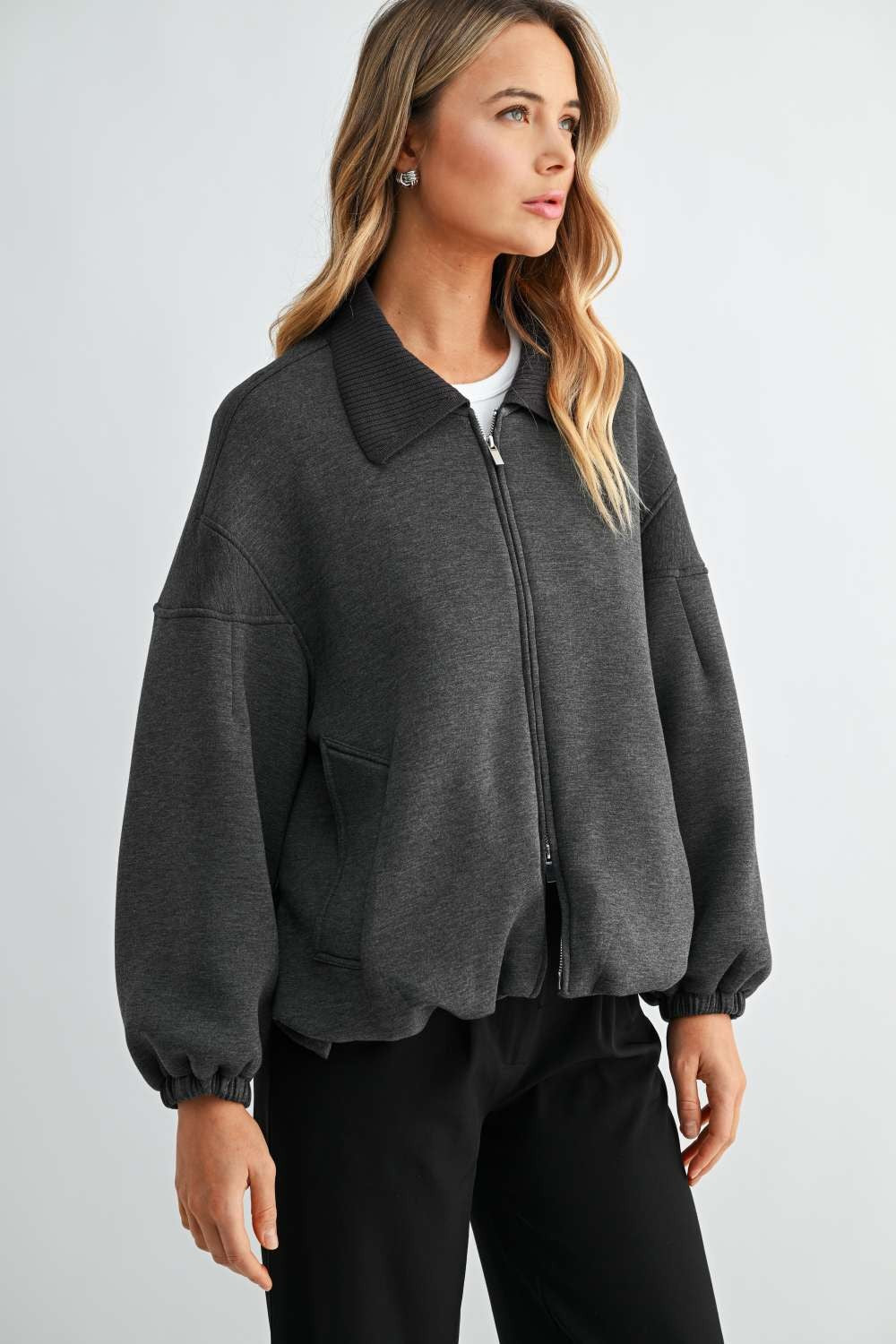 JOH Apparel Frida Scuba Knit Balloon Sleeve Jacket