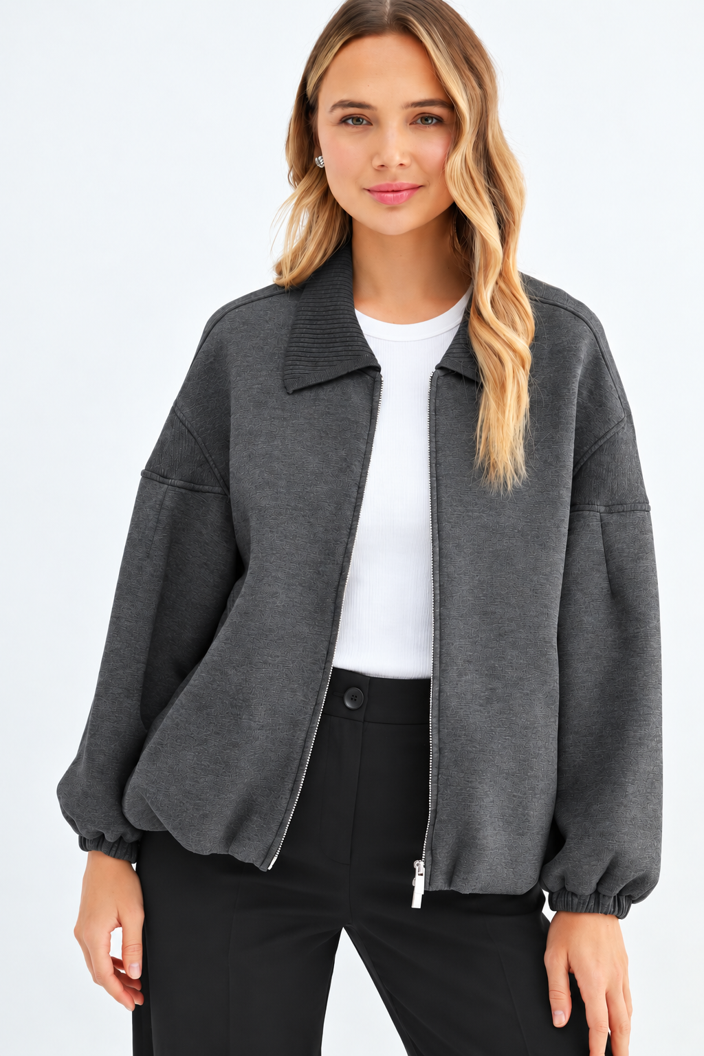 JOH Apparel Frida Scuba Knit Balloon Sleeve Jacket