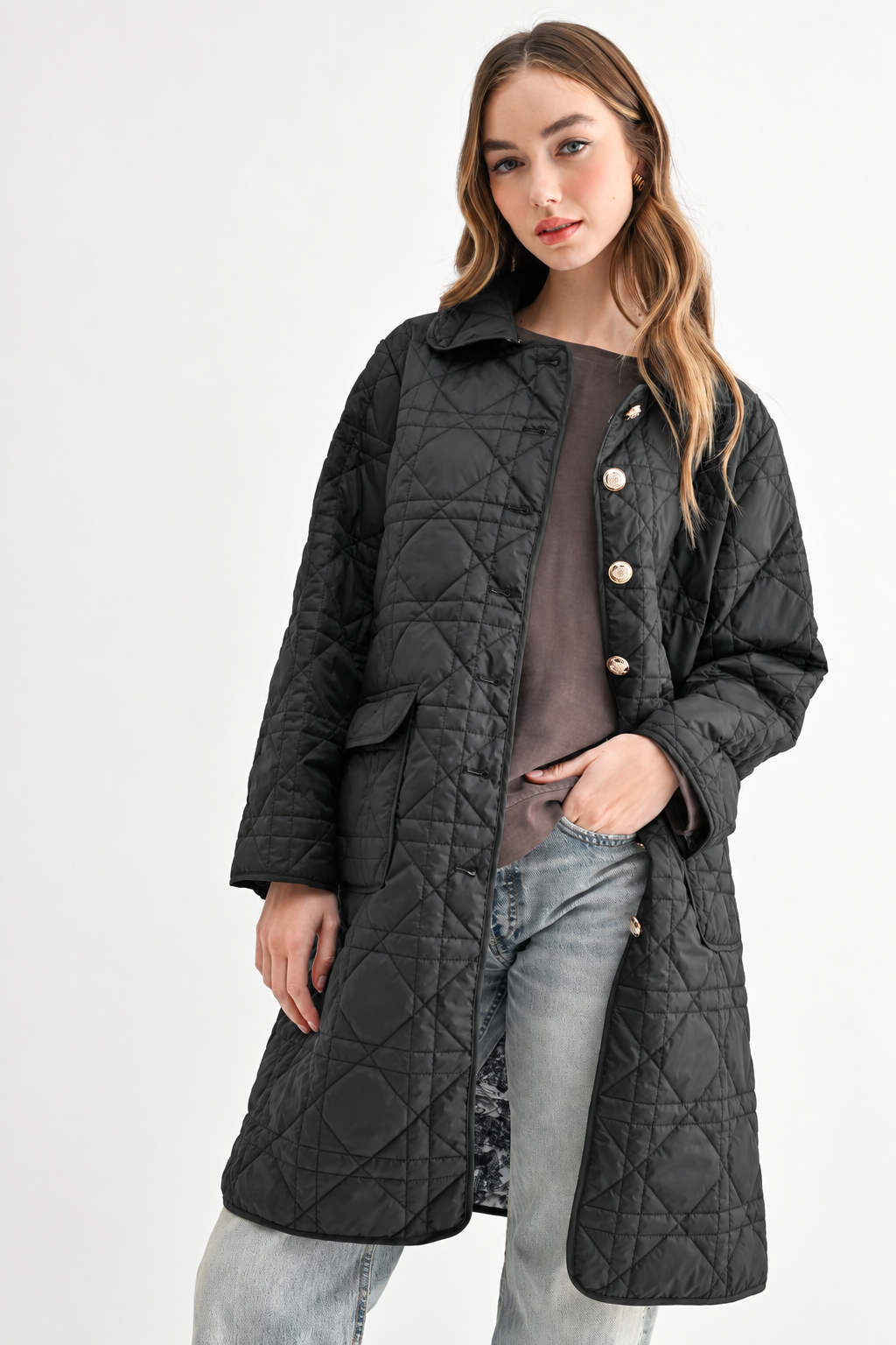JOH Apparel Joselyn Longline Quilted Jacket with Toile Lining