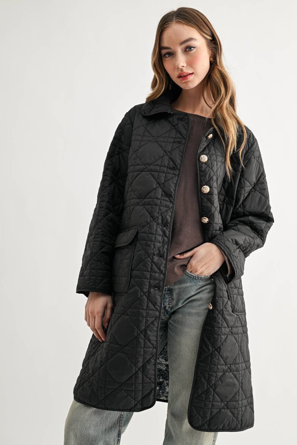 JOH Apparel Joselyn Longline Quilted Jacket with Toile Lining