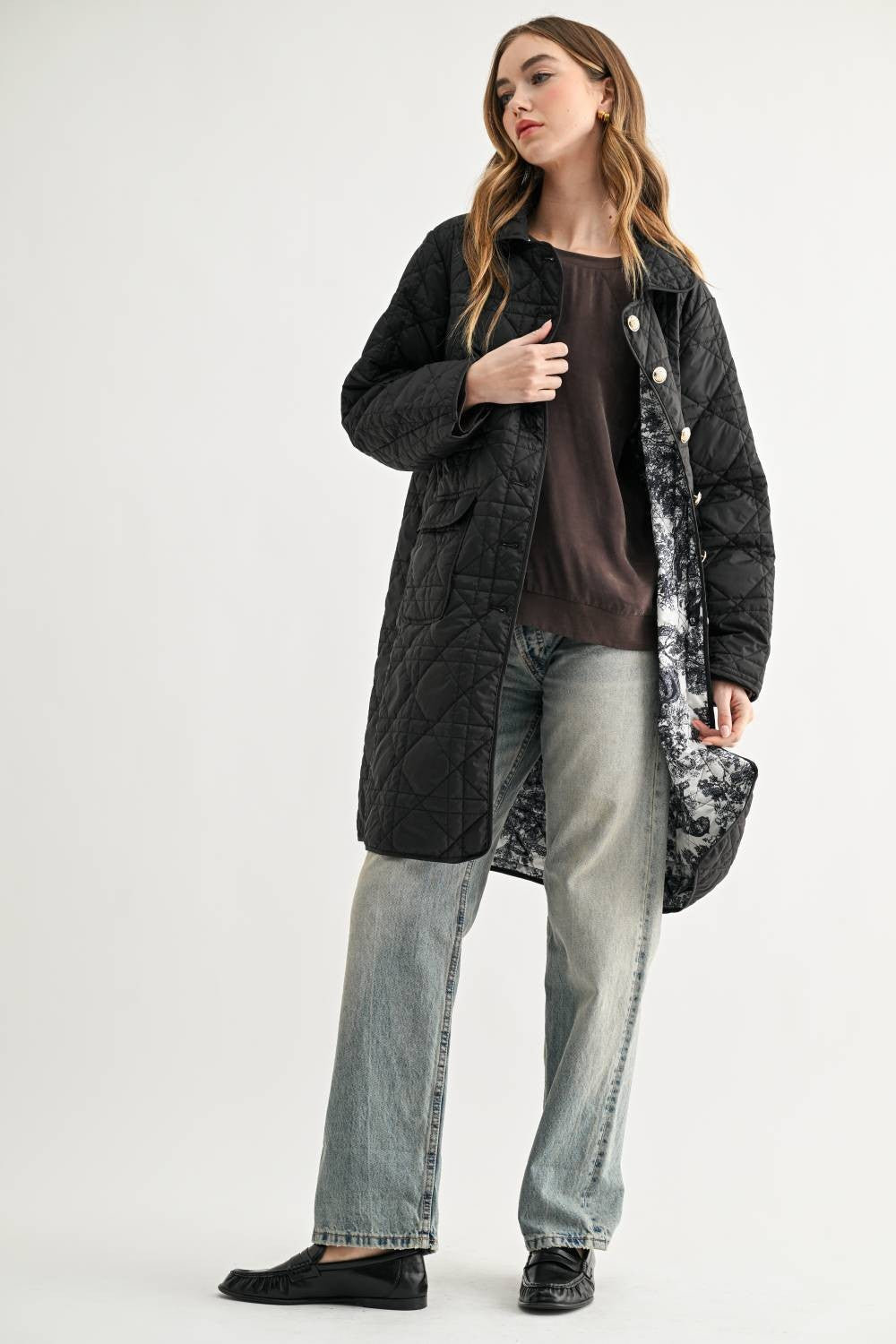 JOH Apparel Joselyn Longline Quilted Jacket with Toile Lining