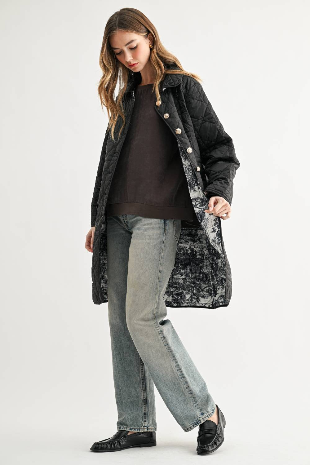 JOH Apparel Joselyn Longline Quilted Jacket with Toile Lining