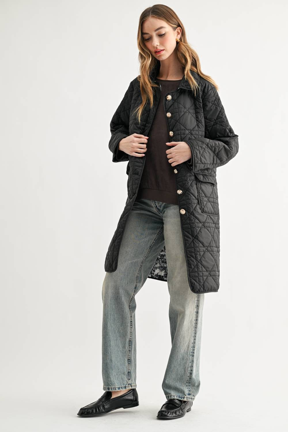 JOH Apparel Joselyn Longline Quilted Jacket with Toile Lining