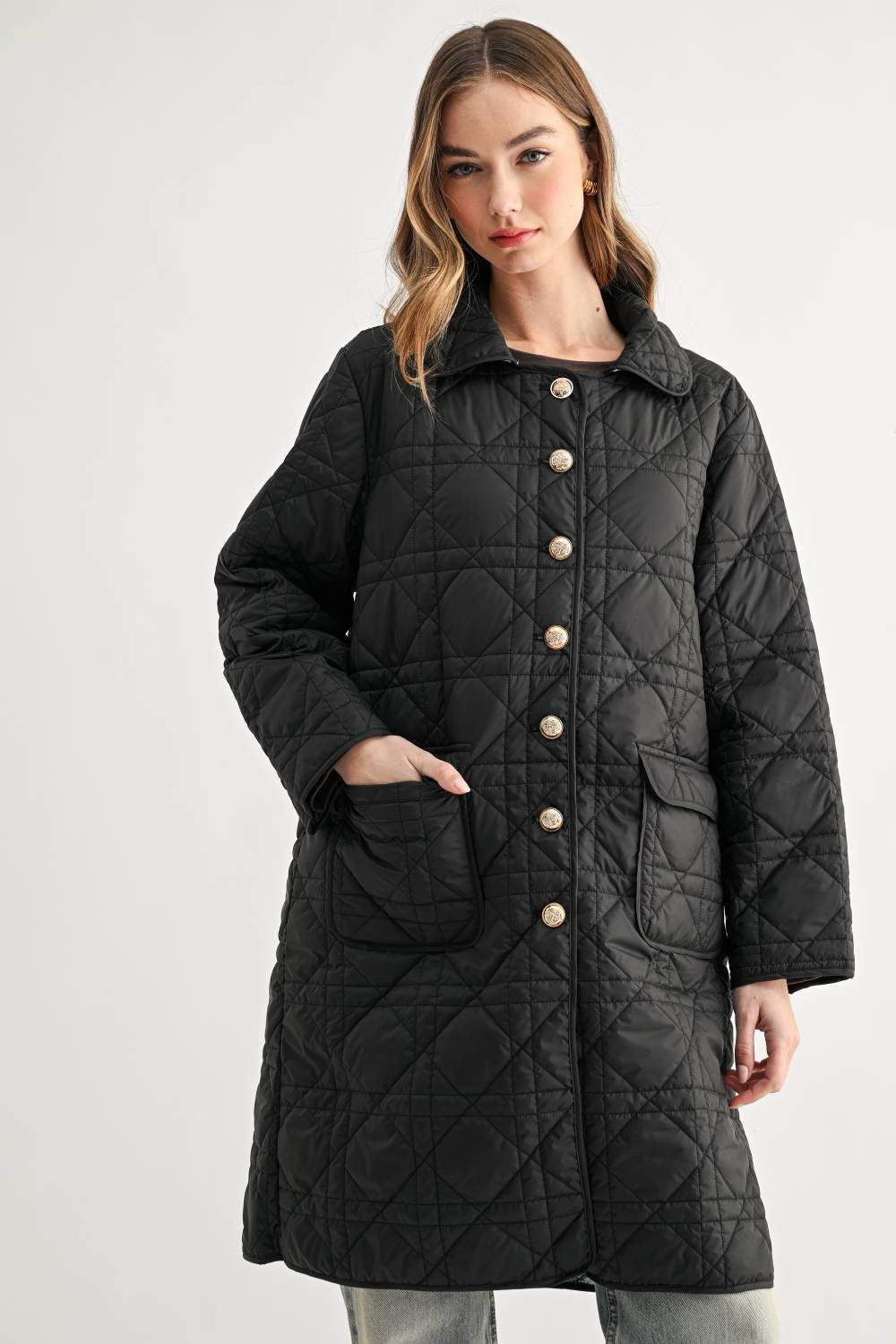 JOH Apparel Joselyn Longline Quilted Jacket with Toile Lining