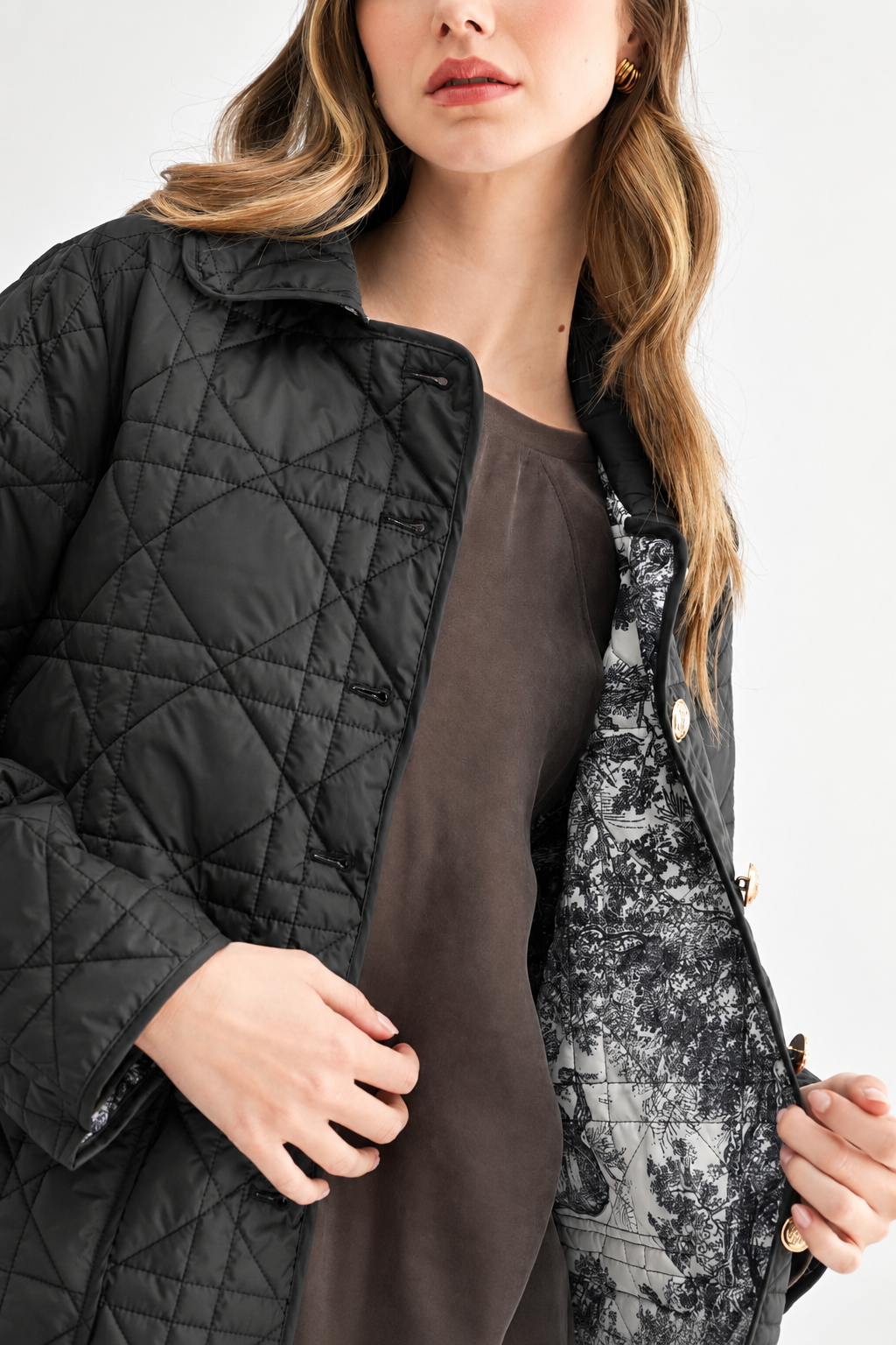 JOH Apparel Joselyn Longline Quilted Jacket with Toile Lining