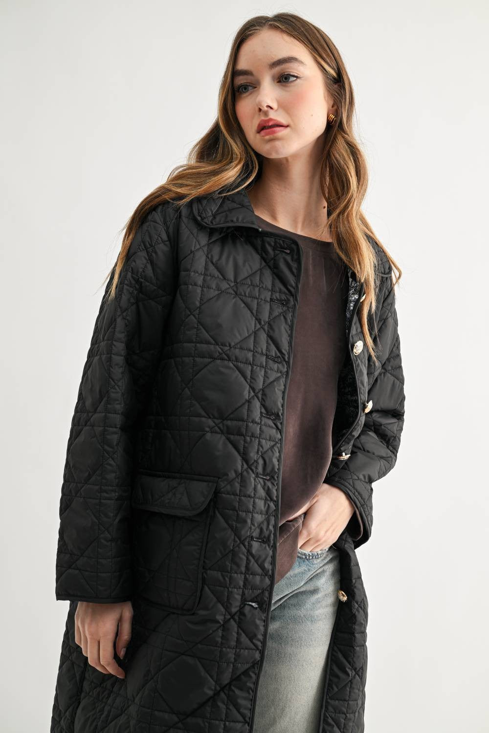 JOH Apparel Joselyn Longline Quilted Jacket with Toile Lining