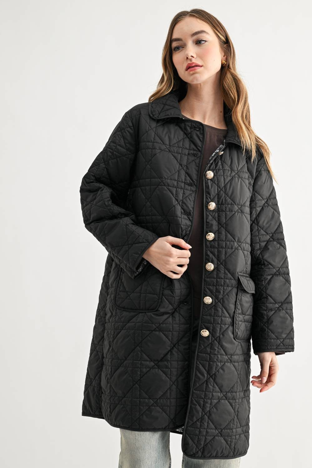 JOH Apparel Joselyn Longline Quilted Jacket with Toile Lining
