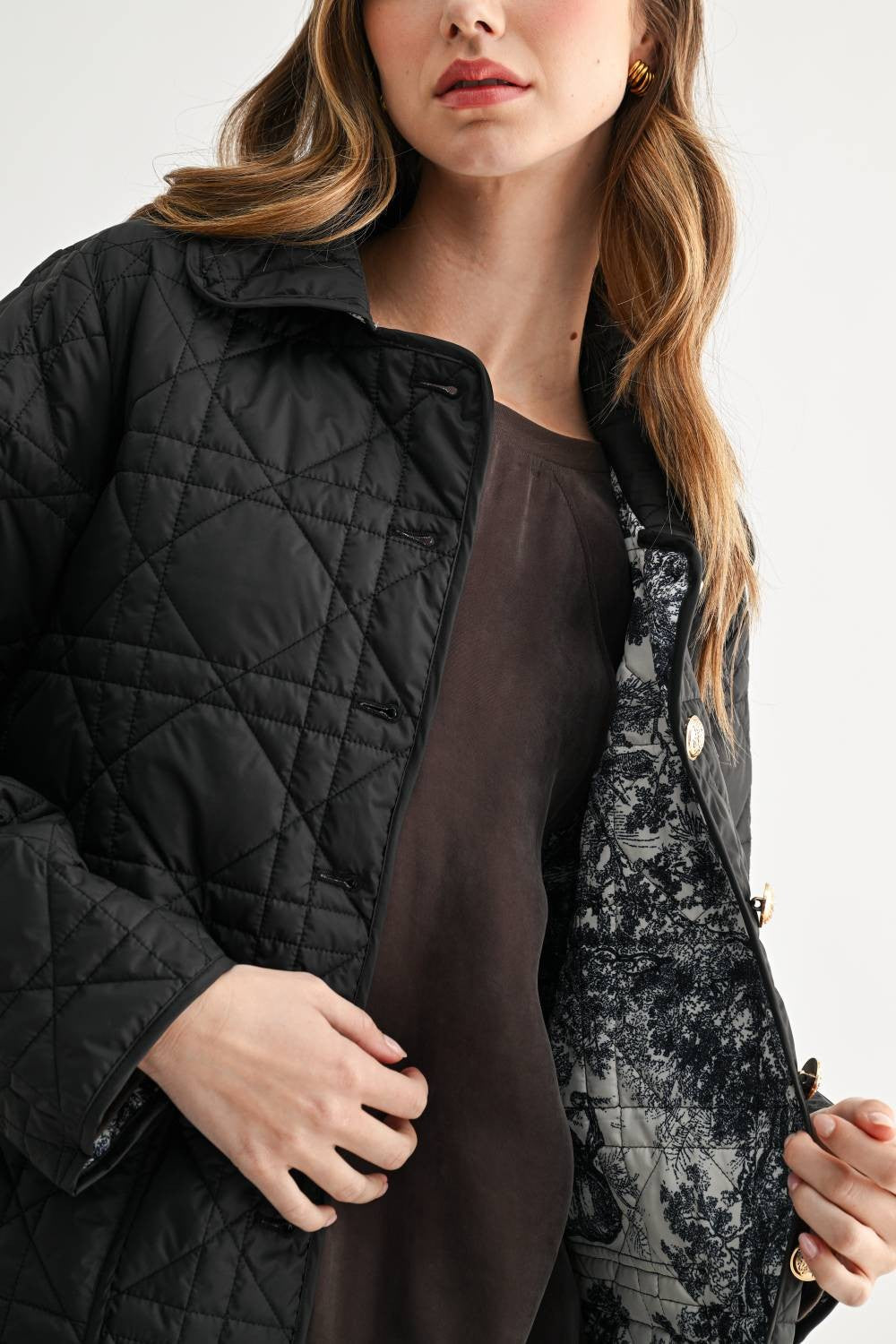 JOH Apparel Joselyn Longline Quilted Jacket with Toile Lining