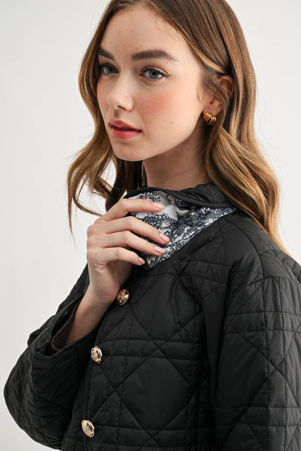 JOH Apparel Joselyn Longline Quilted Jacket with Toile Lining