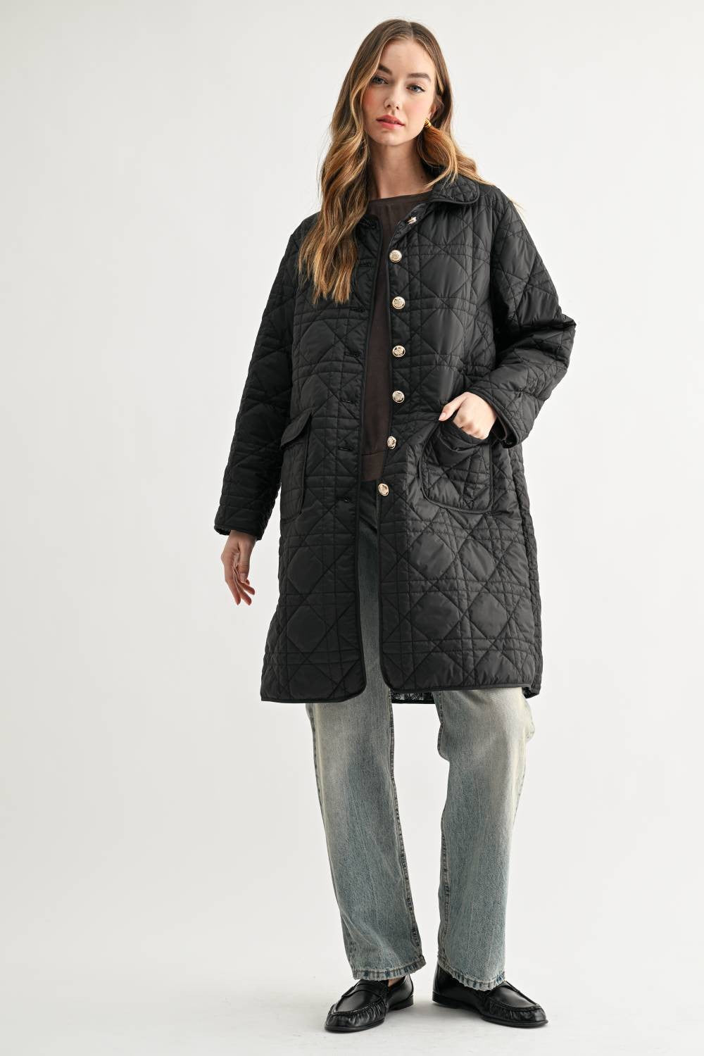 JOH Apparel Joselyn Longline Quilted Jacket with Toile Lining