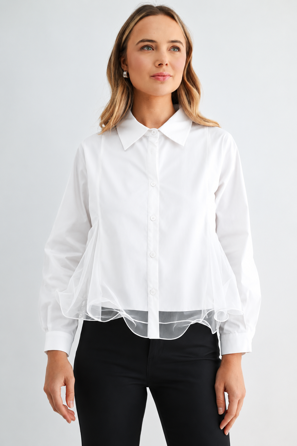 JOH Apparel Camila Cotton Poplin & Mesh Organza Blouse