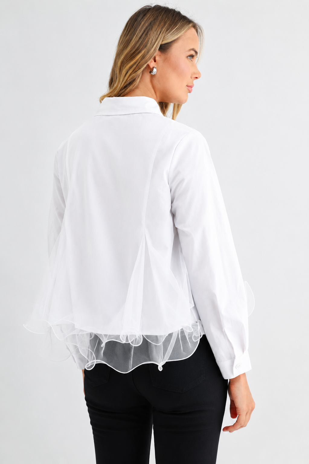 JOH Apparel Camila Cotton Poplin & Mesh Organza Blouse