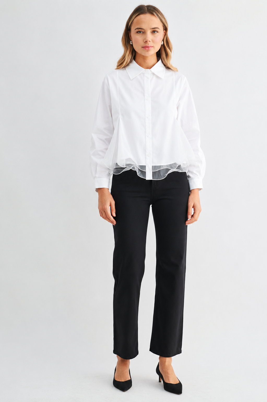 JOH Apparel Camila Cotton Poplin & Mesh Organza Blouse