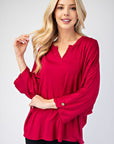 Celeste Full Size Notched Three-Quarter Sleeve Blouse