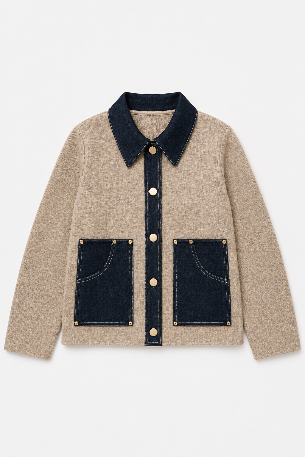 JOH Apparel Sam Textured Knit Jacket with Denim Contrast