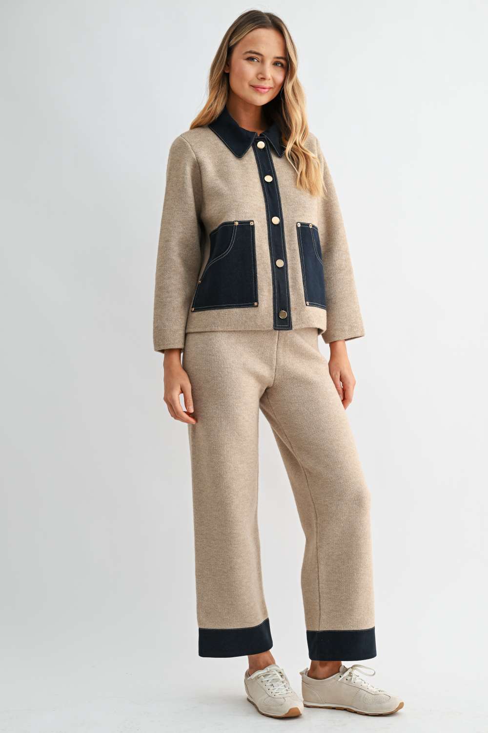 JOH Apparel Sam Textured Knit Jacket with Denim Contrast