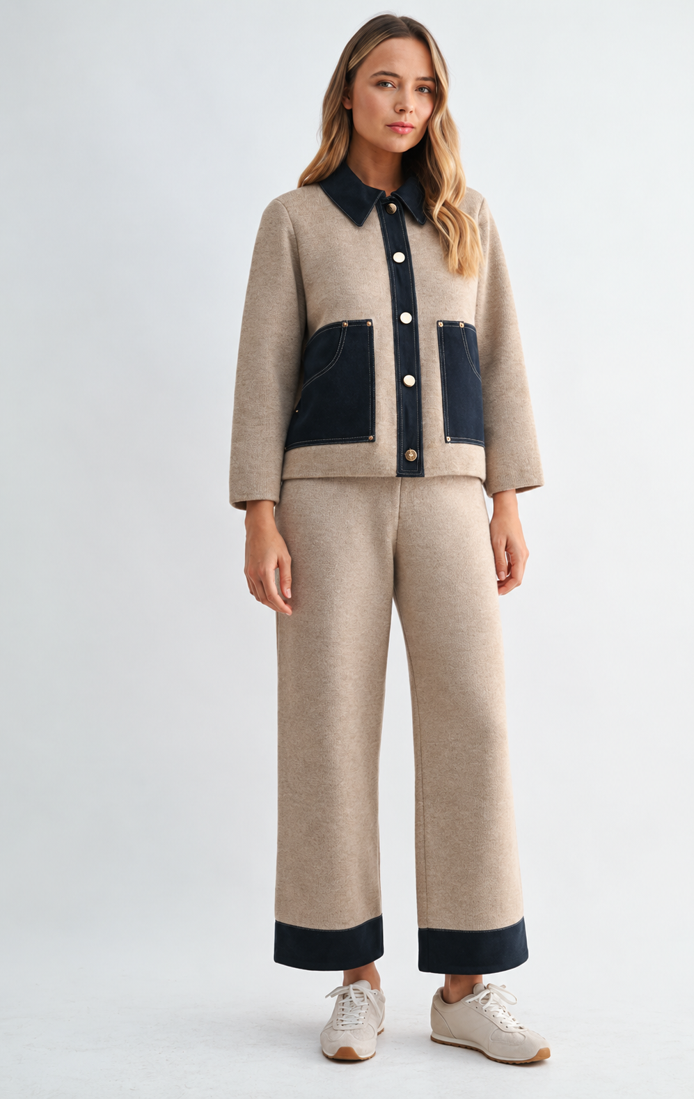 JOH Apparel Sam Textured Knit Jacket with Denim Contrast