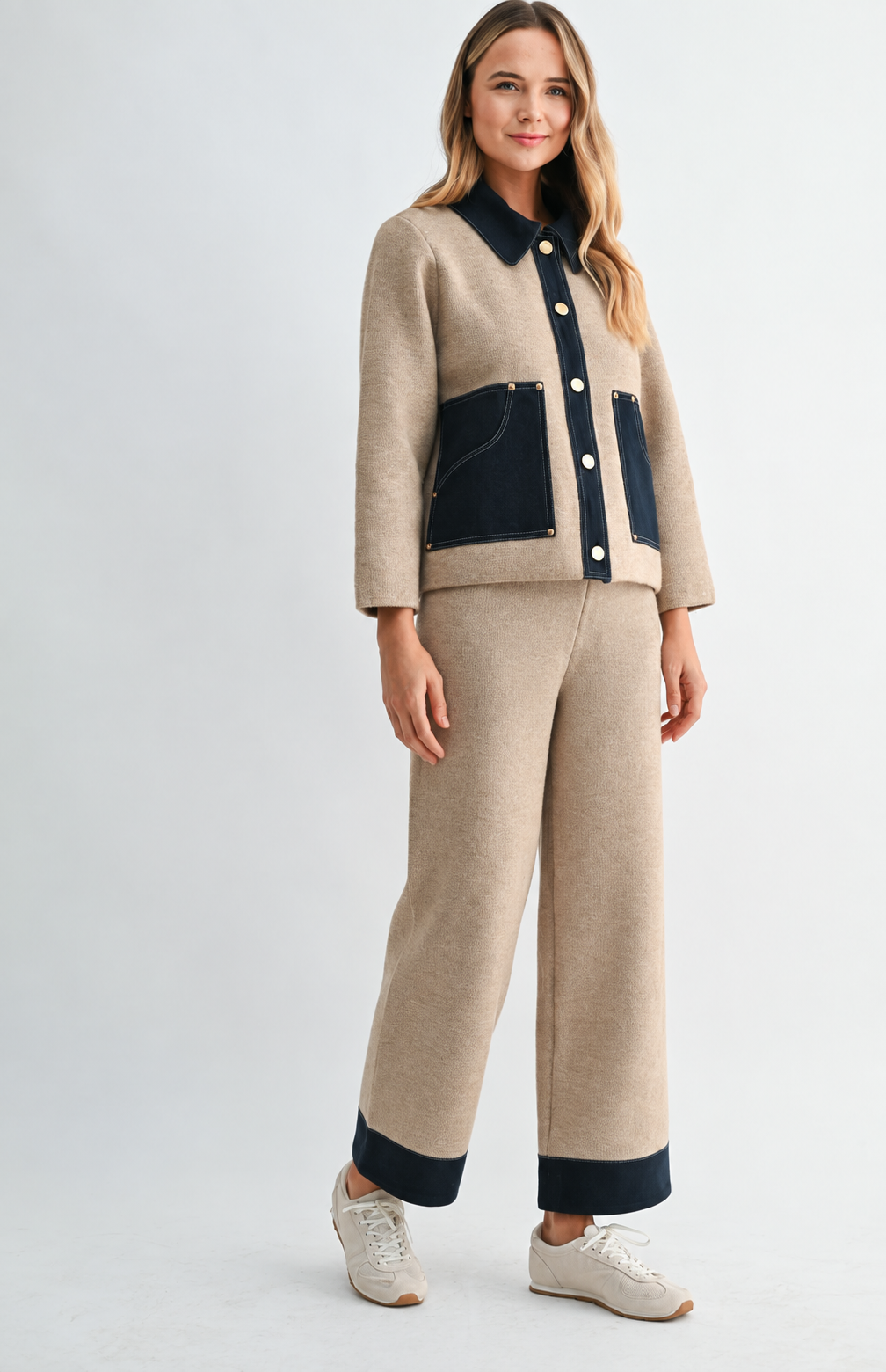 JOH Apparel Sam Textured Knit Jacket with Denim Contrast