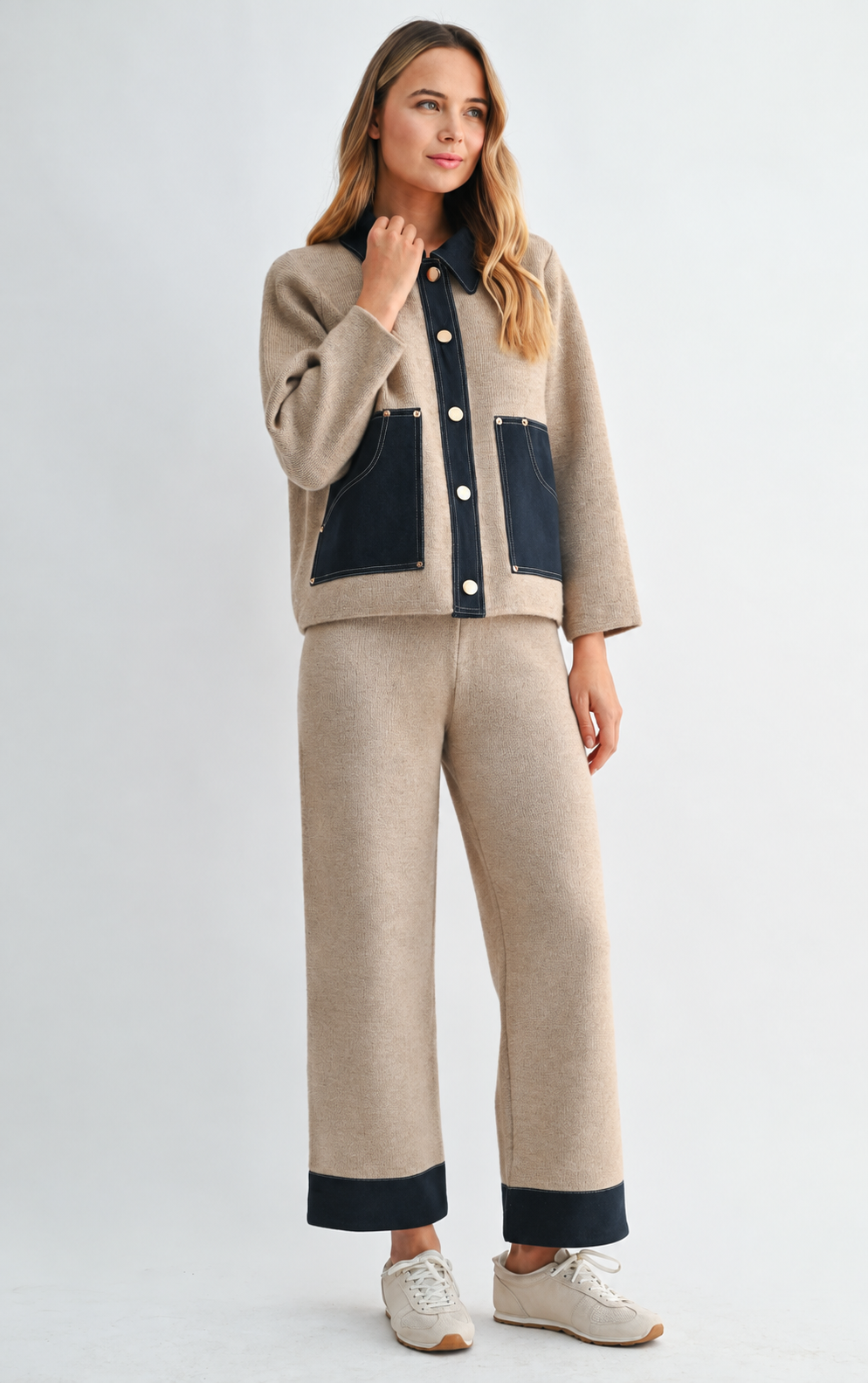 JOH Apparel Sam Textured Knit Jacket with Denim Contrast