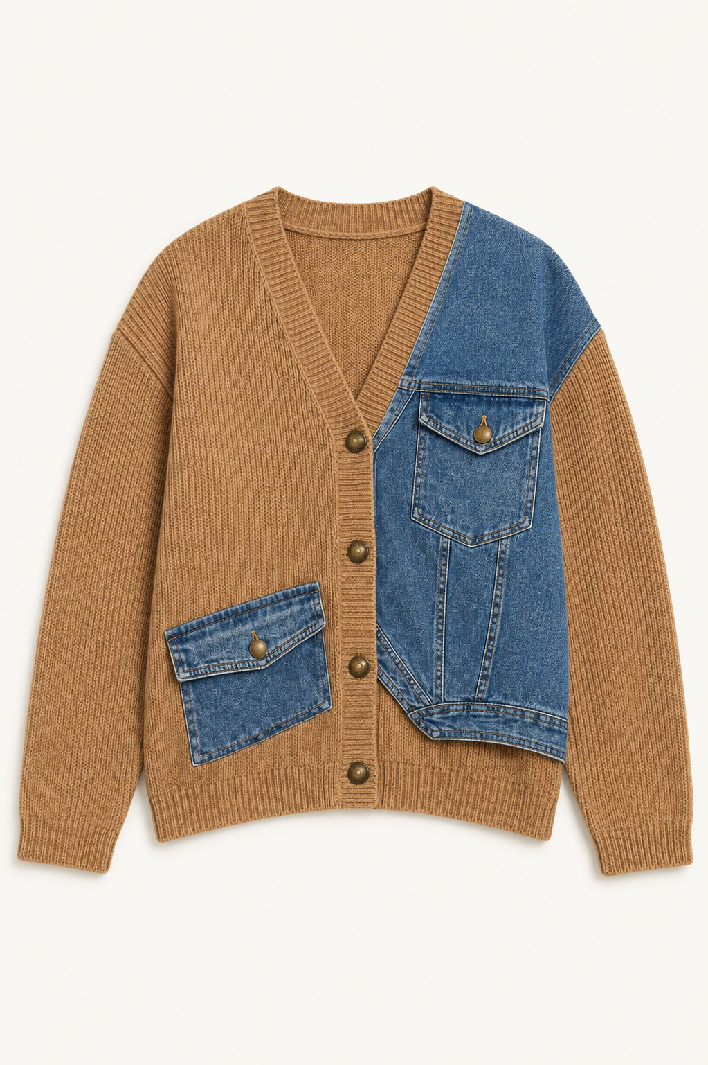 JOH Apparel Dana Denim Patchwork Knit Cardigan
