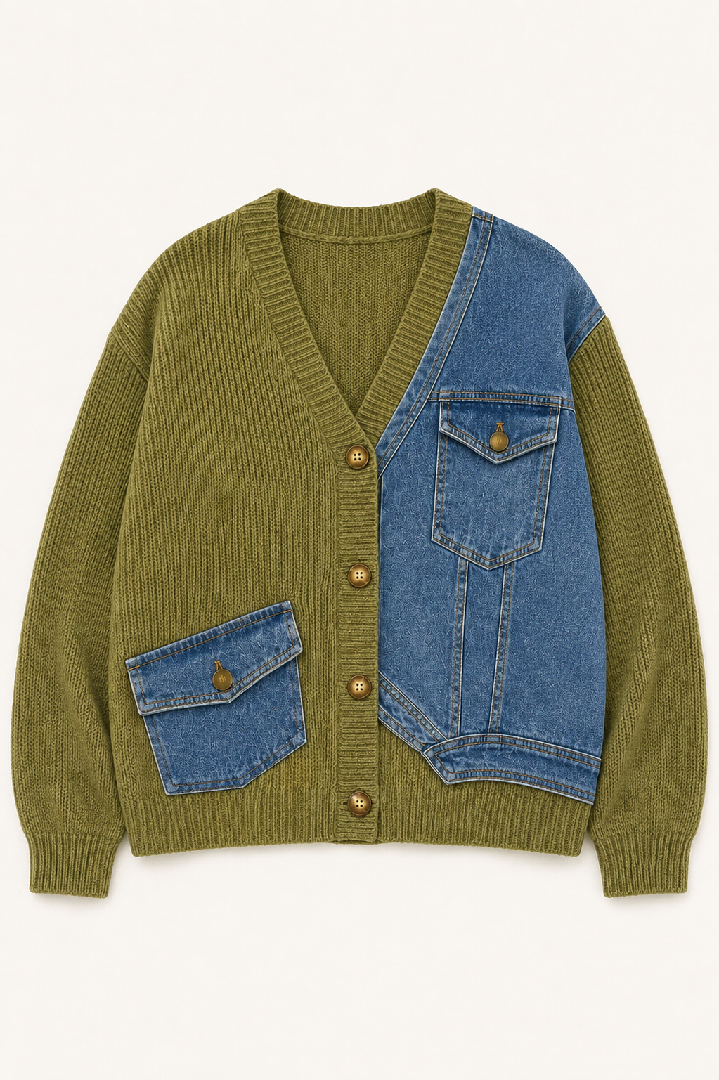 JOH Apparel Dana Denim Patchwork Knit Cardigan