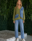 JOH Apparel Dana Denim Patchwork Knit Cardigan