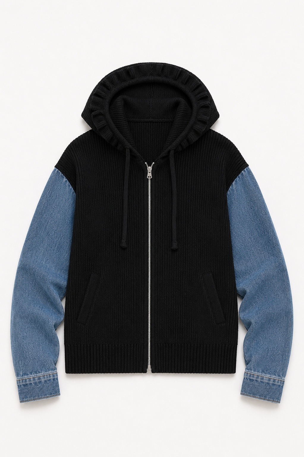 JOH Apparel Dylan Ribbed Knit & Denim Hooded Jacket