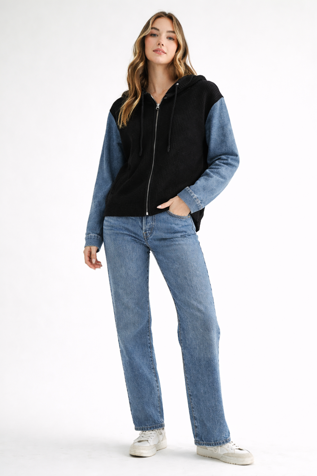 JOH Apparel Dylan Ribbed Knit & Denim Hooded Jacket