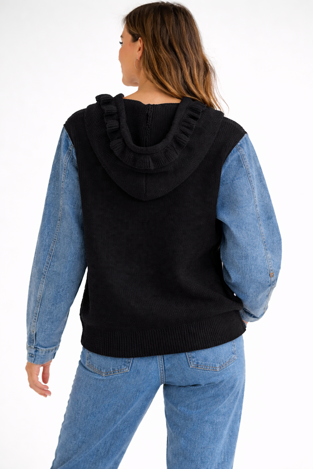 JOH Apparel Dylan Ribbed Knit & Denim Hooded Jacket