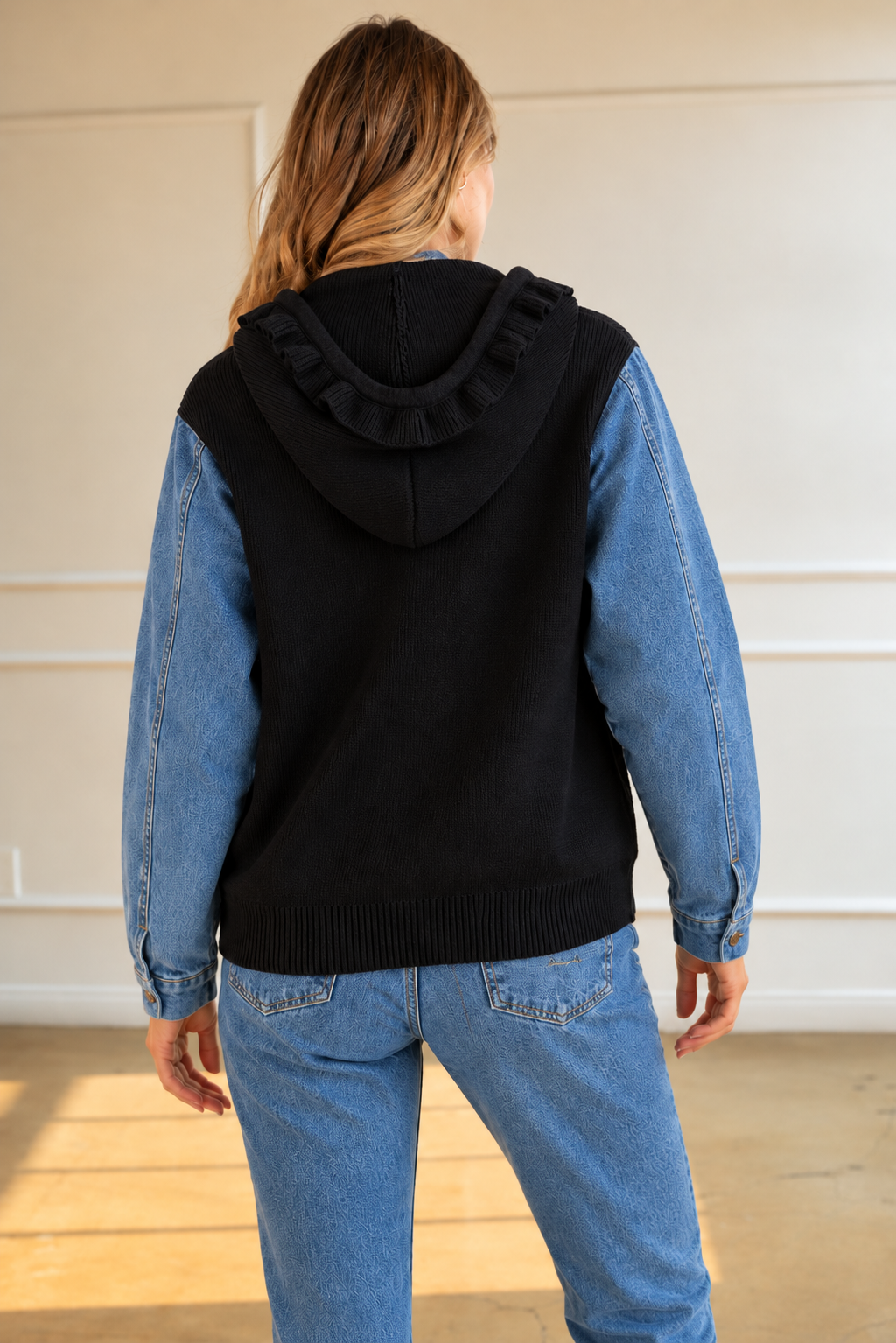 JOH Apparel Dylan Ribbed Knit & Denim Hooded Jacket