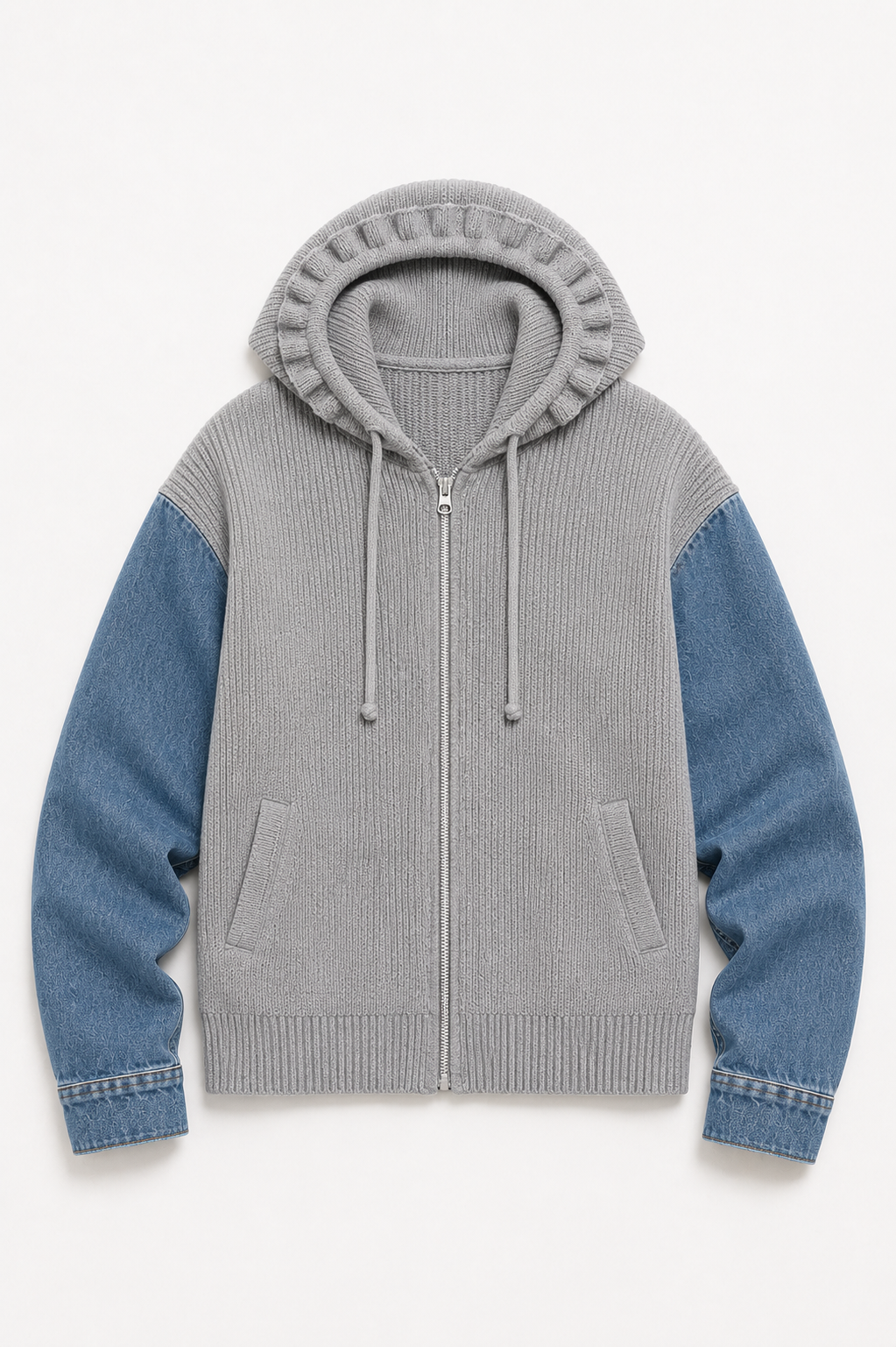 JOH Apparel Dylan Ribbed Knit & Denim Hooded Jacket