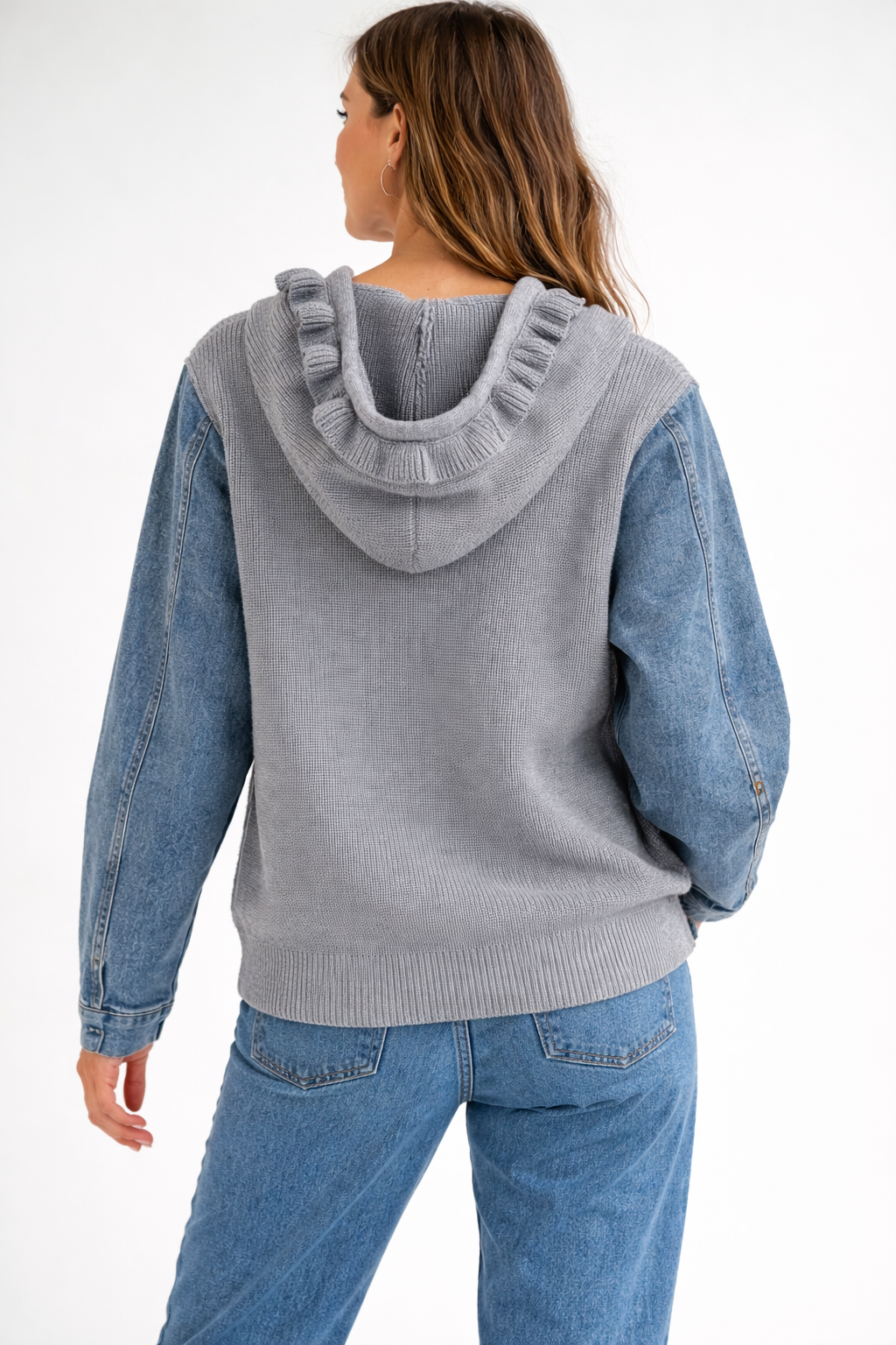 JOH Apparel Dylan Ribbed Knit & Denim Hooded Jacket
