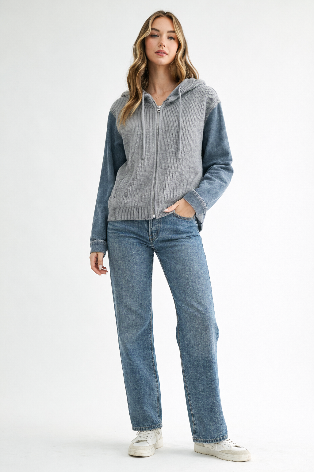 JOH Apparel Dylan Ribbed Knit & Denim Hooded Jacket