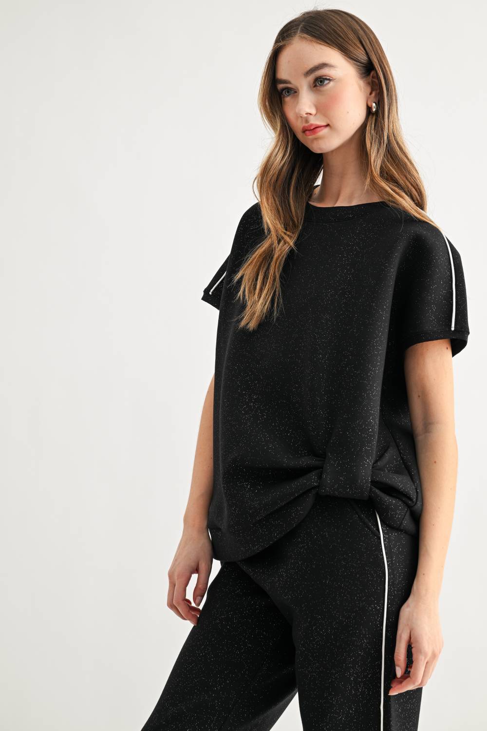 JOH Apparel Fenne Glitter Scuba Knit Side-Knot Top