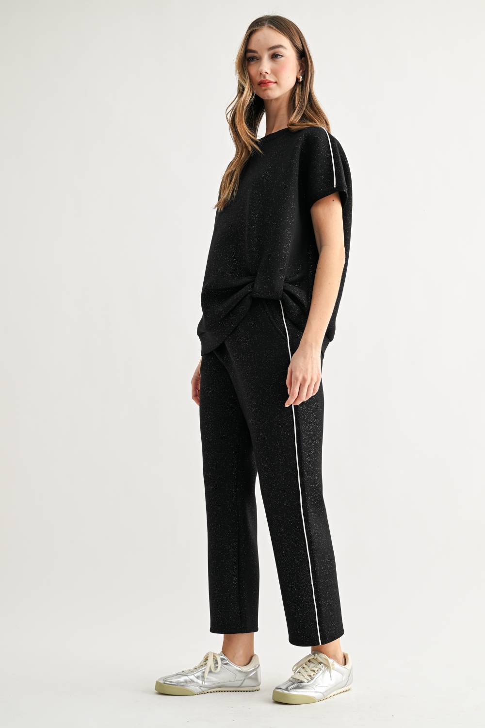 JOH Apparel Fenne Glitter Scuba Knit Side-Knot Top