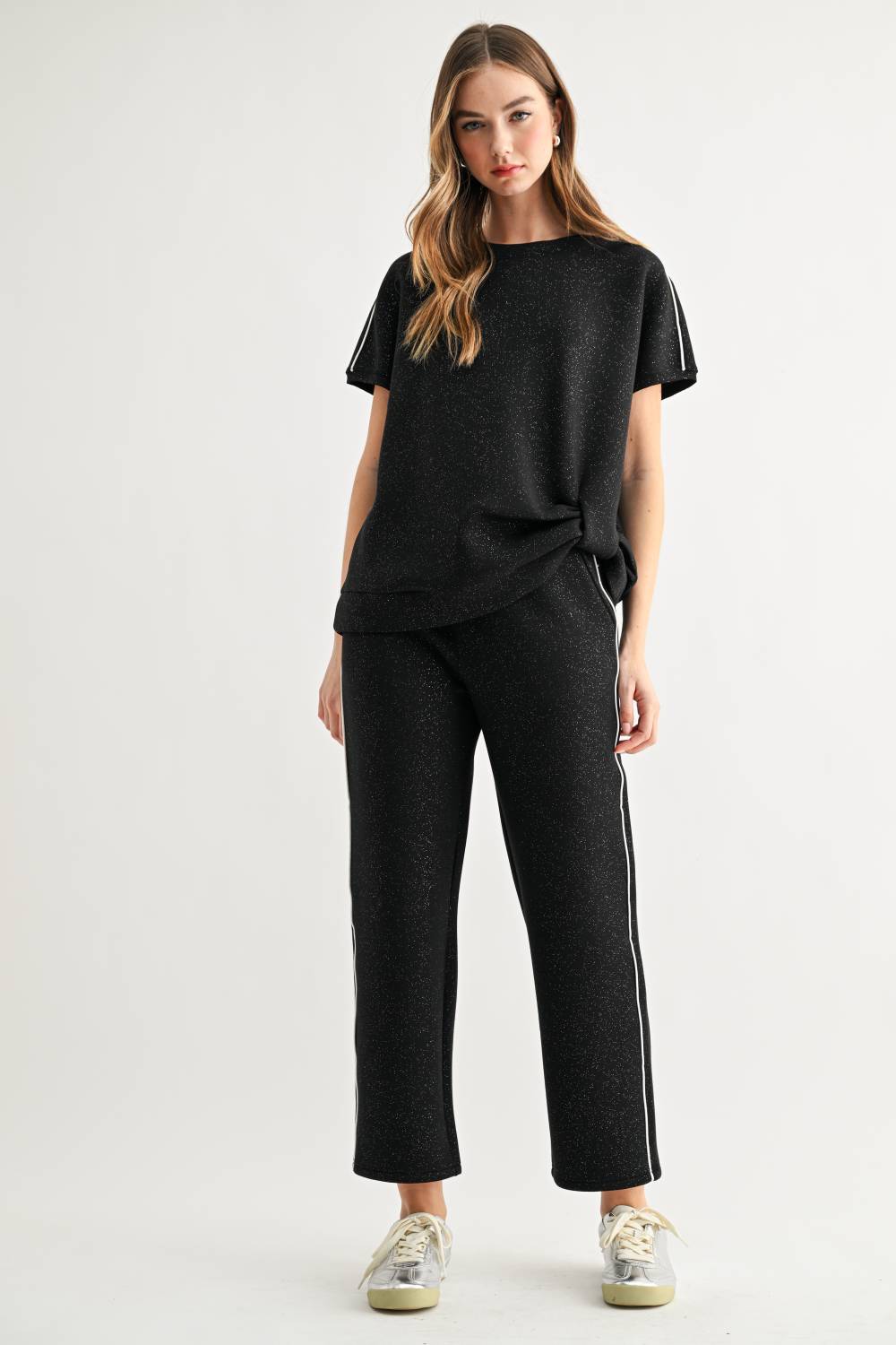 JOH Apparel Faryn Glitter French Scuba Knit Pants