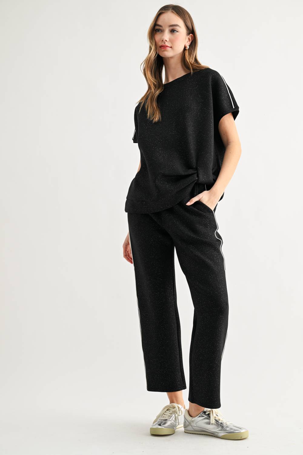 JOH Apparel Faryn Glitter French Scuba Knit Pants