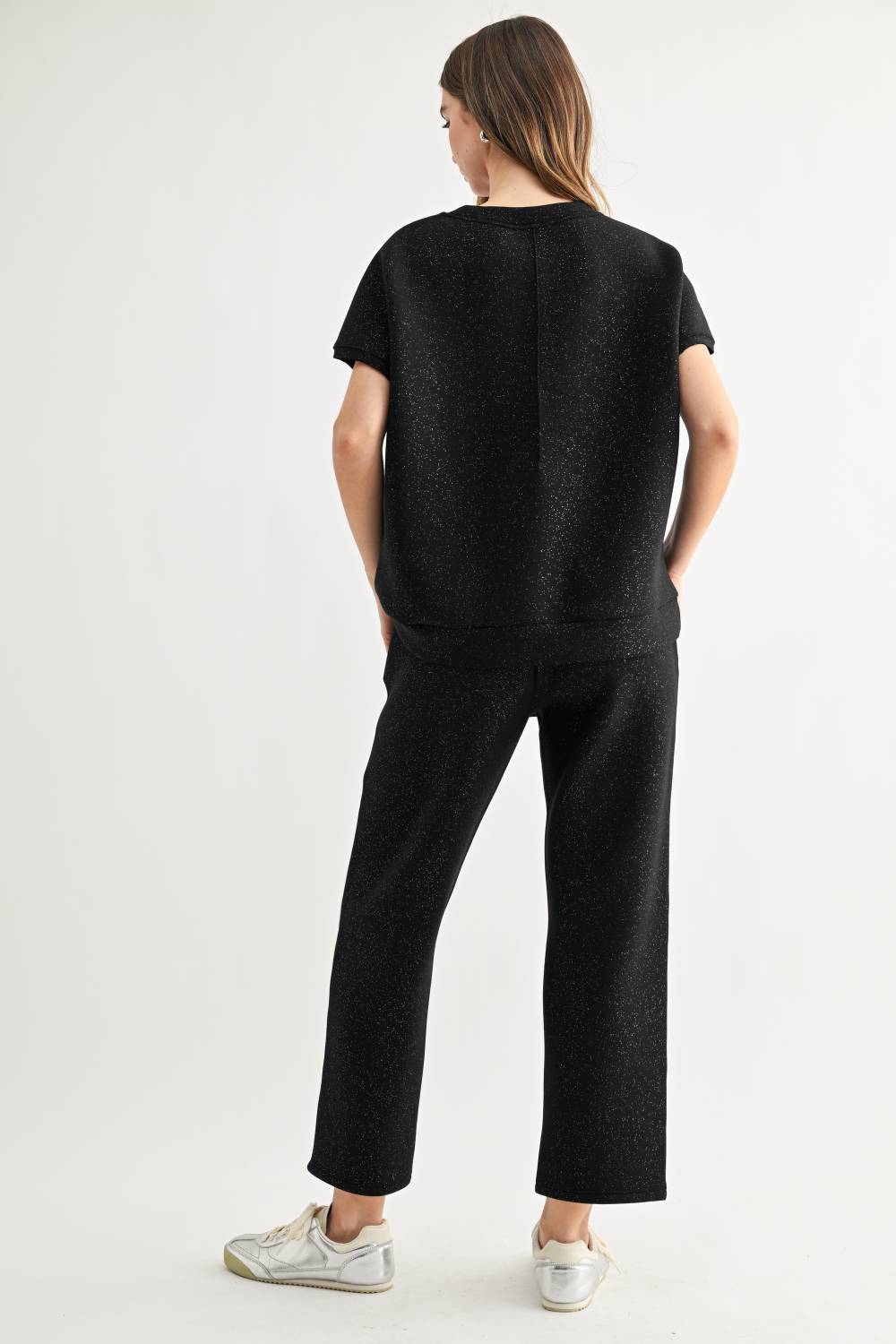 JOH Apparel Fenne Glitter Scuba Knit Side-Knot Top