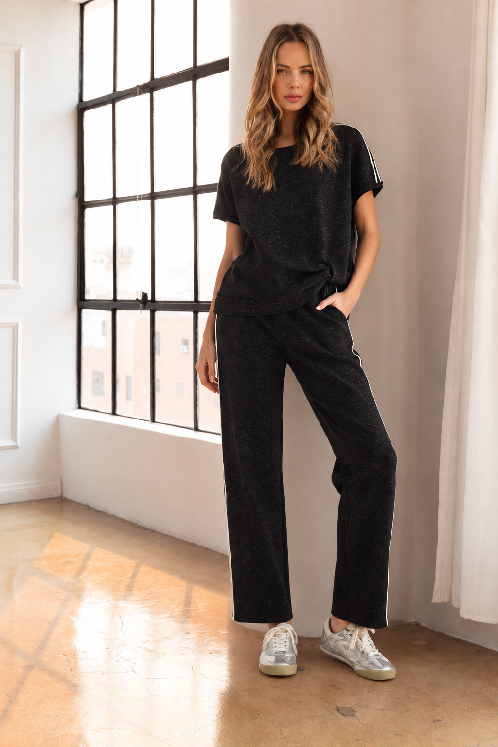 JOH Apparel Faryn Glitter French Scuba Knit Pants