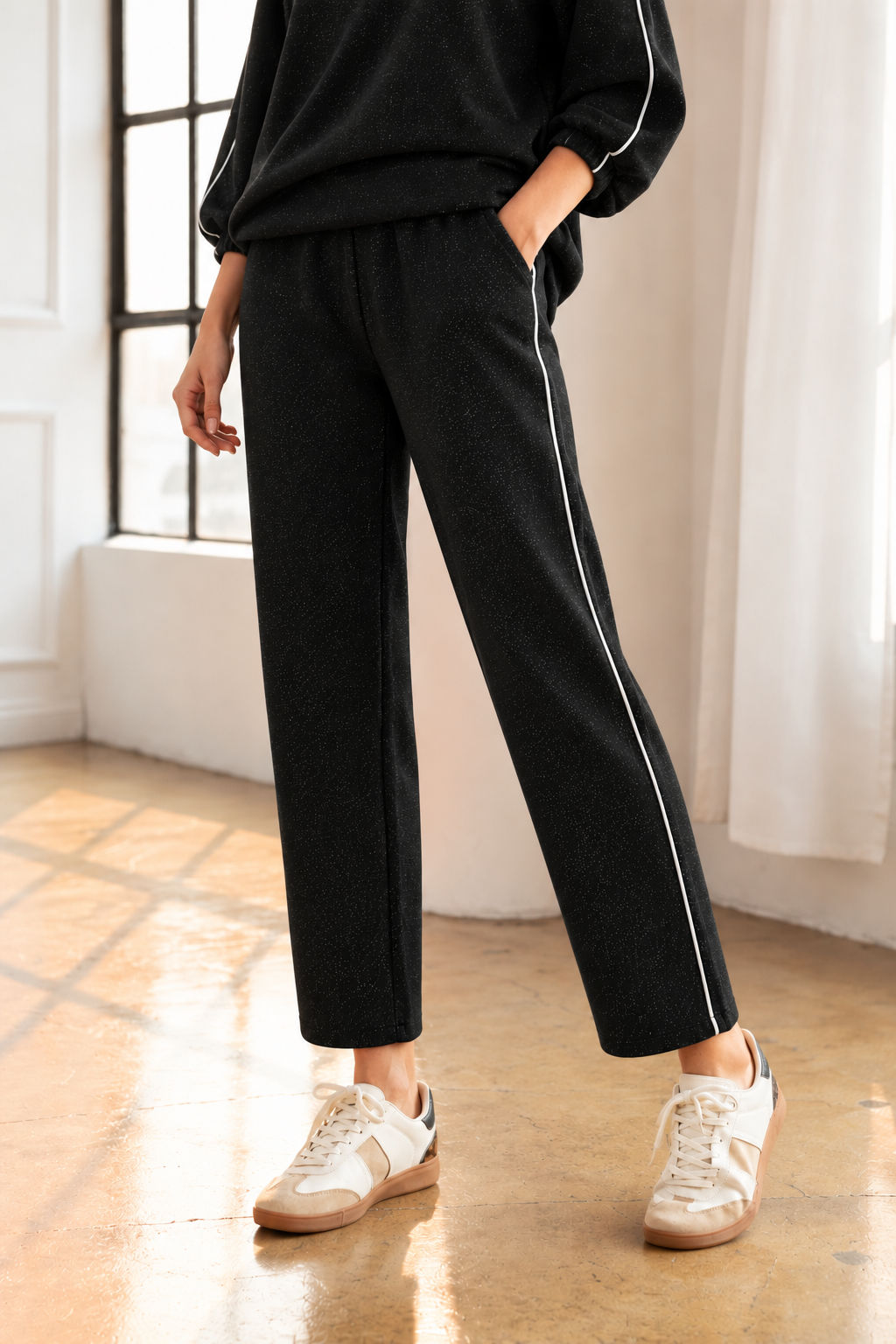 JOH Apparel Faryn Glitter French Scuba Knit Pants