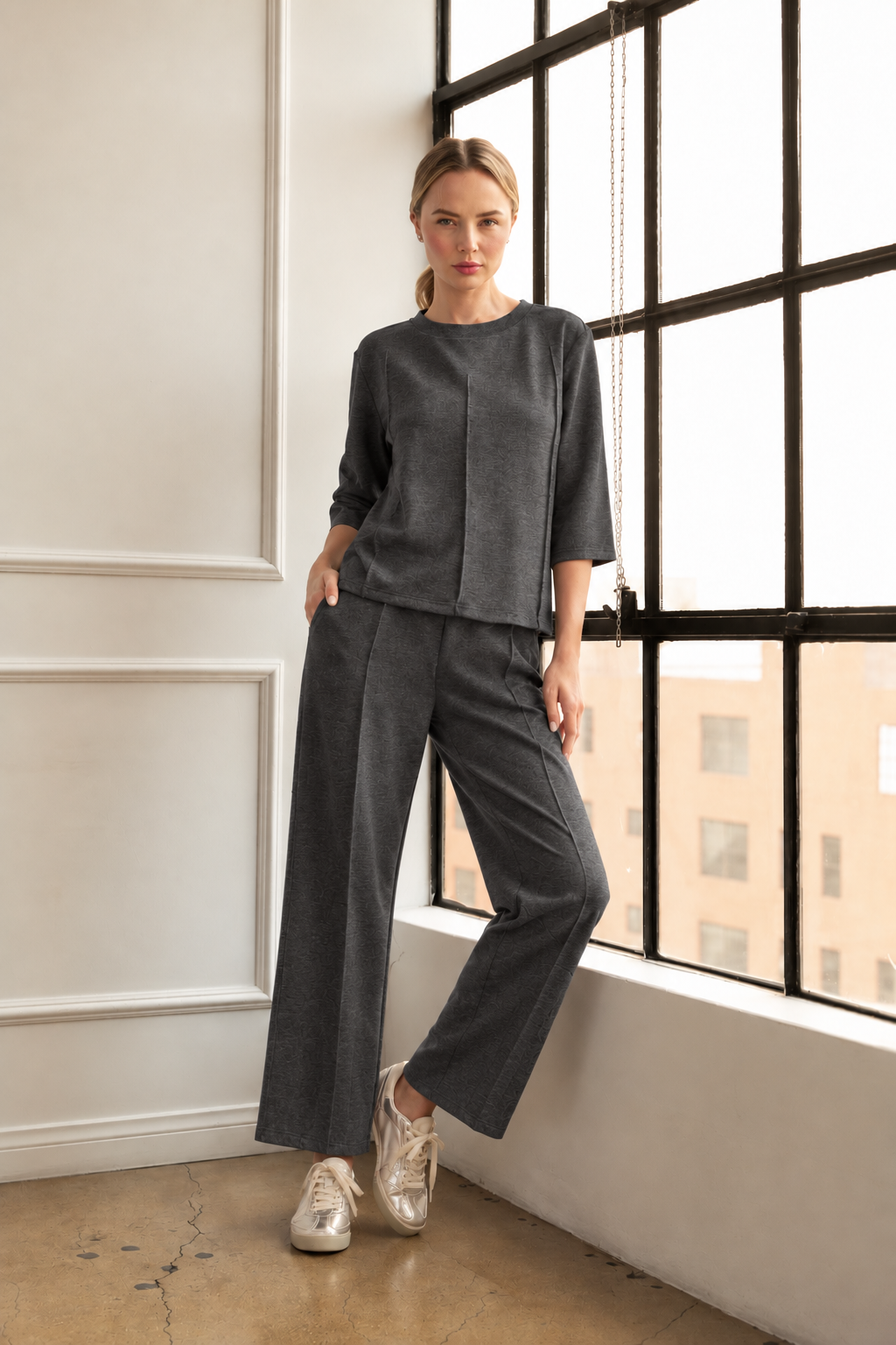 JOH Apparel Killian Pintuck Stretch Knit Top
