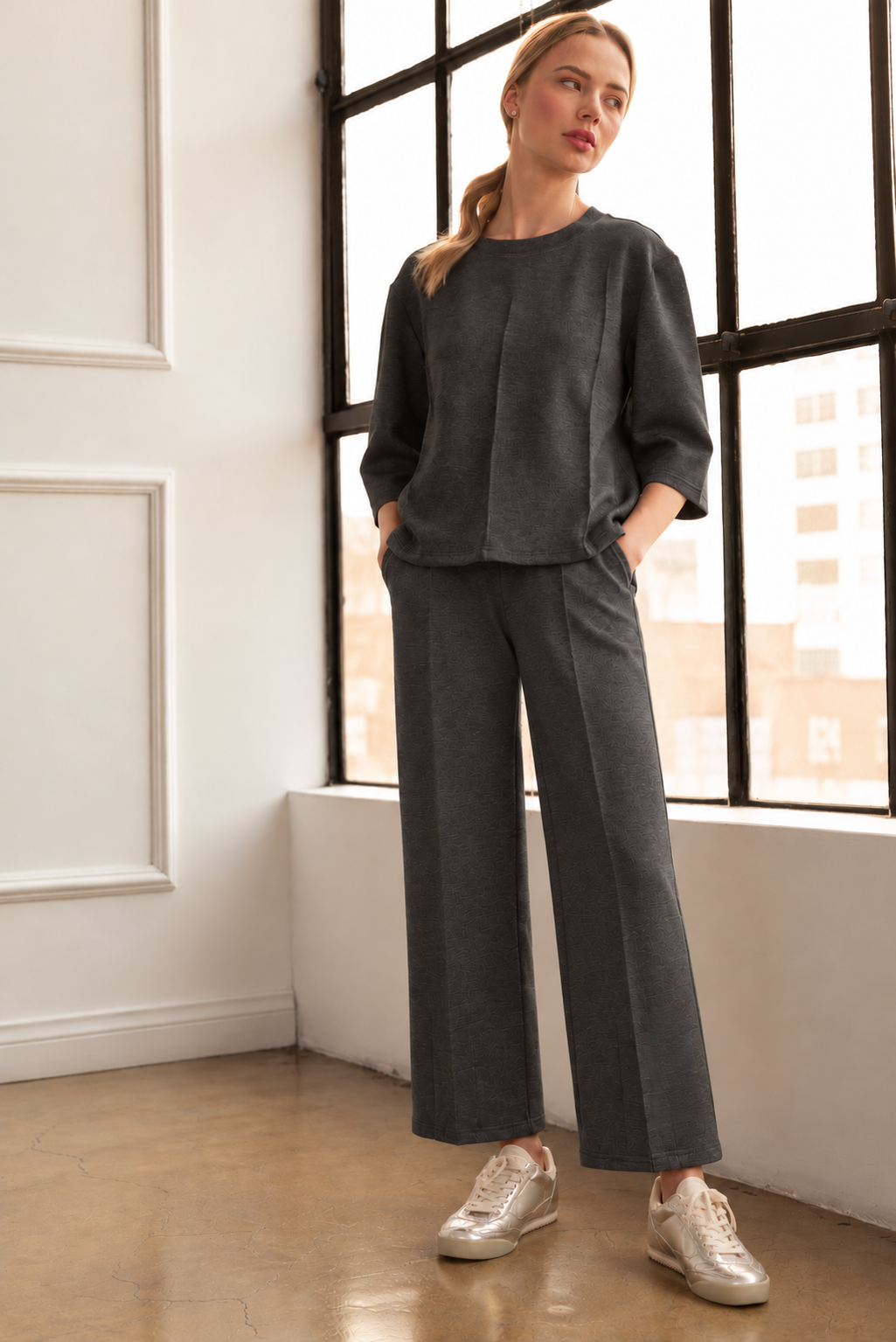 JOH Apparel Killian Pintuck Stretch Knit Top