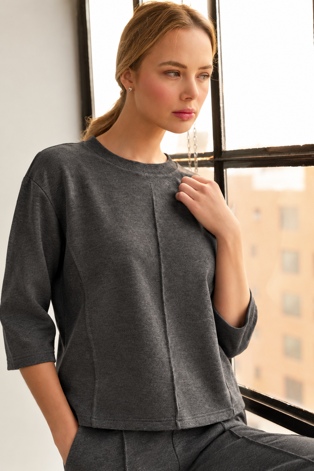 JOH Apparel Killian Pintuck Stretch Knit Top