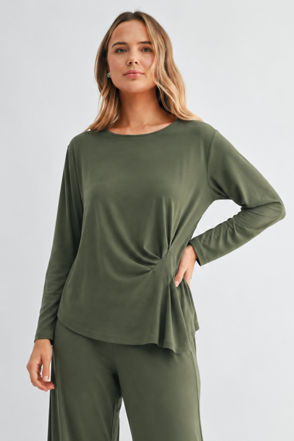 JOH Apparel Kary Side-Twist Long Sleeve Knit Top