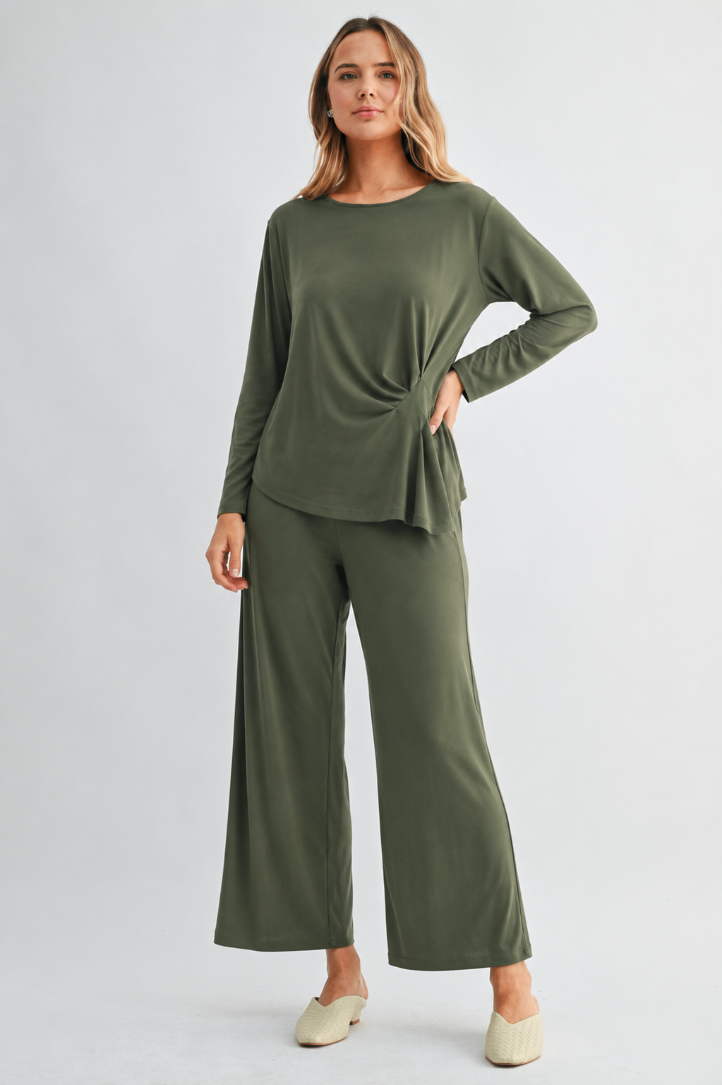 JOH Apparel Kary Side-Twist Long Sleeve Knit Top