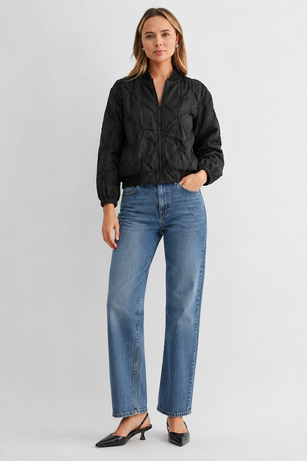 JOH Apparel Jovie Diamond Quilted Bomber Jacket