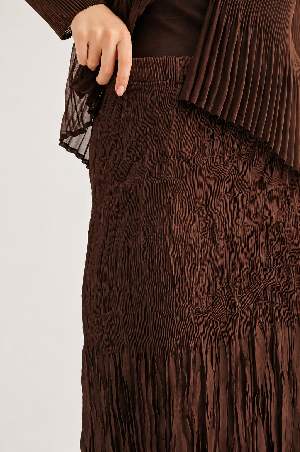 JOH Apparel Connor Crinkle Pleated Smocked Midi Skirt